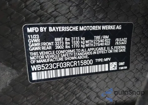 2024 BMW Ix xDrive50 z USA, uszkodzony, nr VIN WB523CF03RCR15800